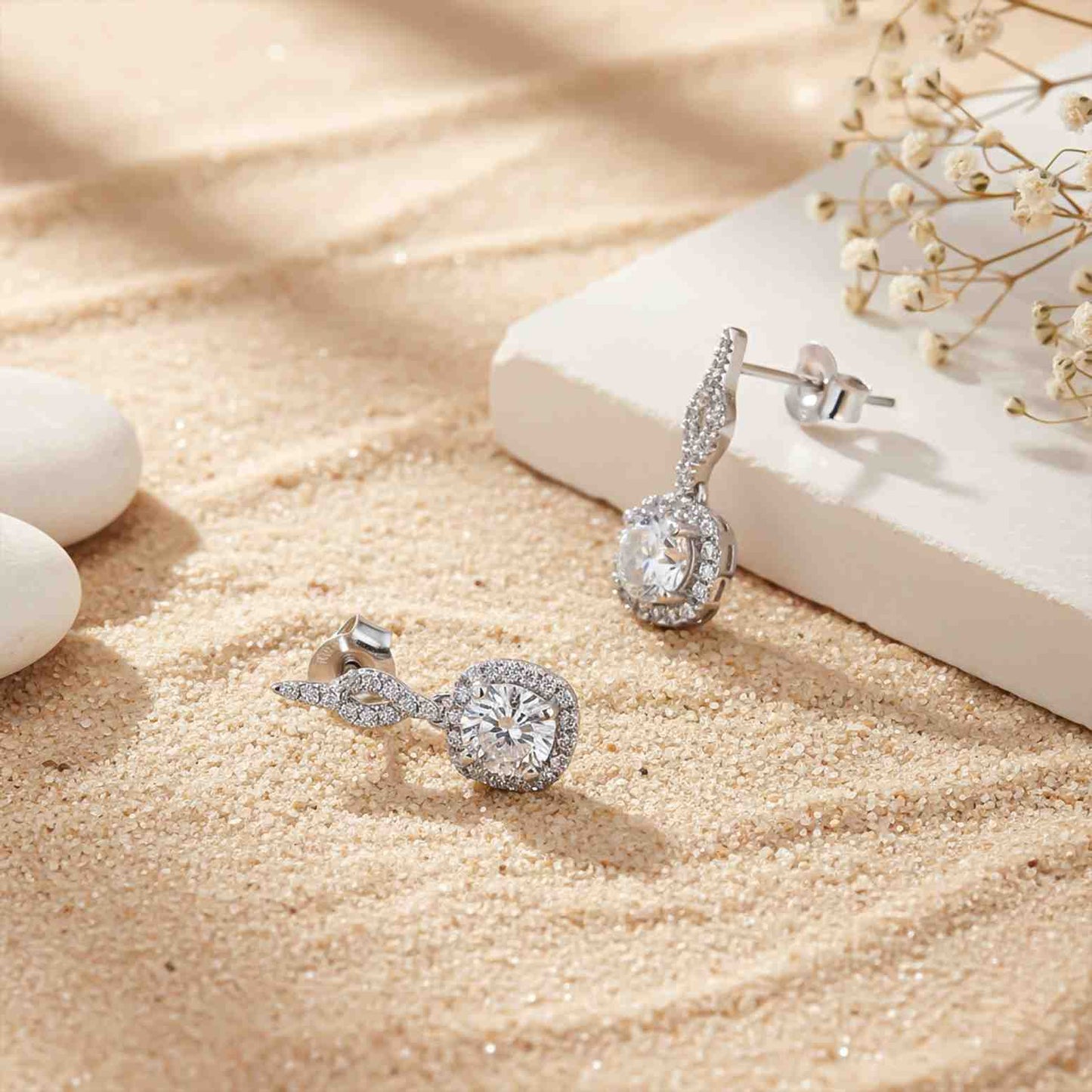 Silver Drizzle Halo Drop Earrings