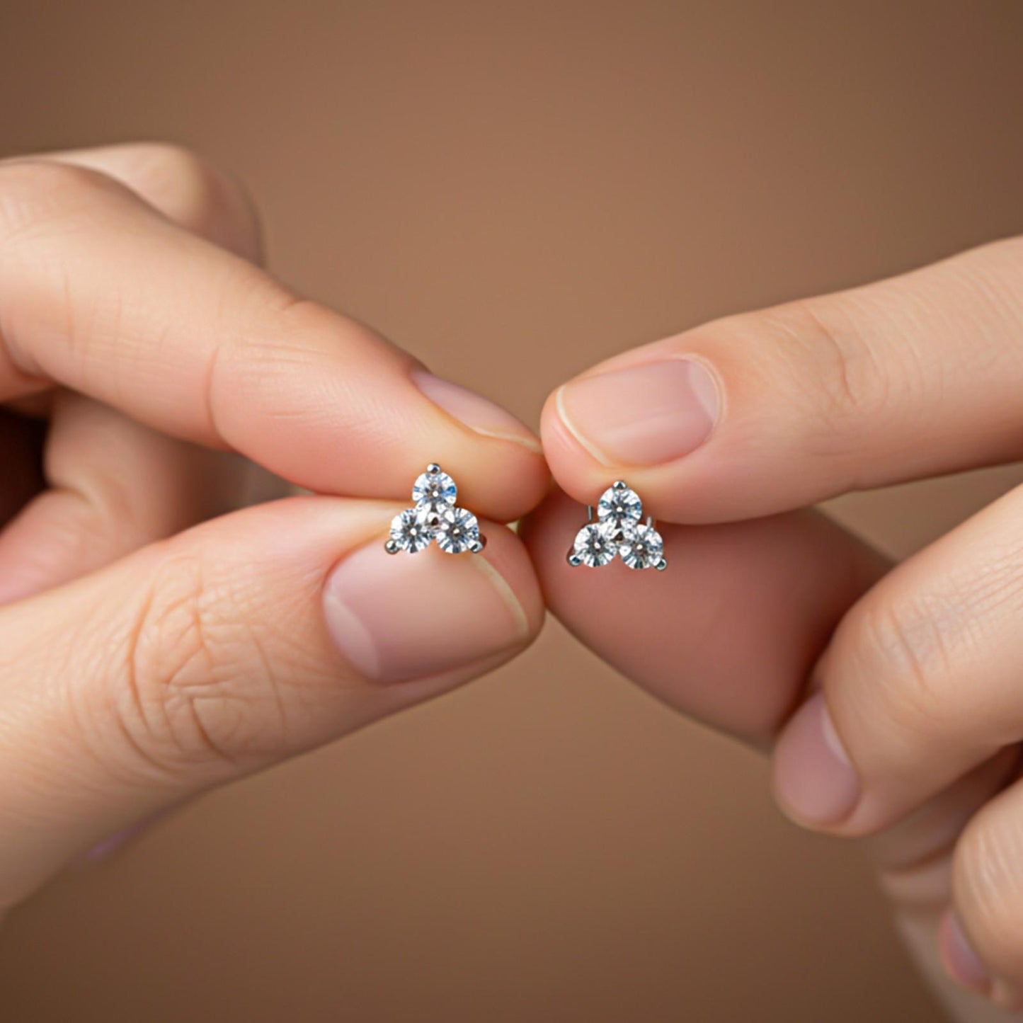 Silver Three Stoned Stud Earrings