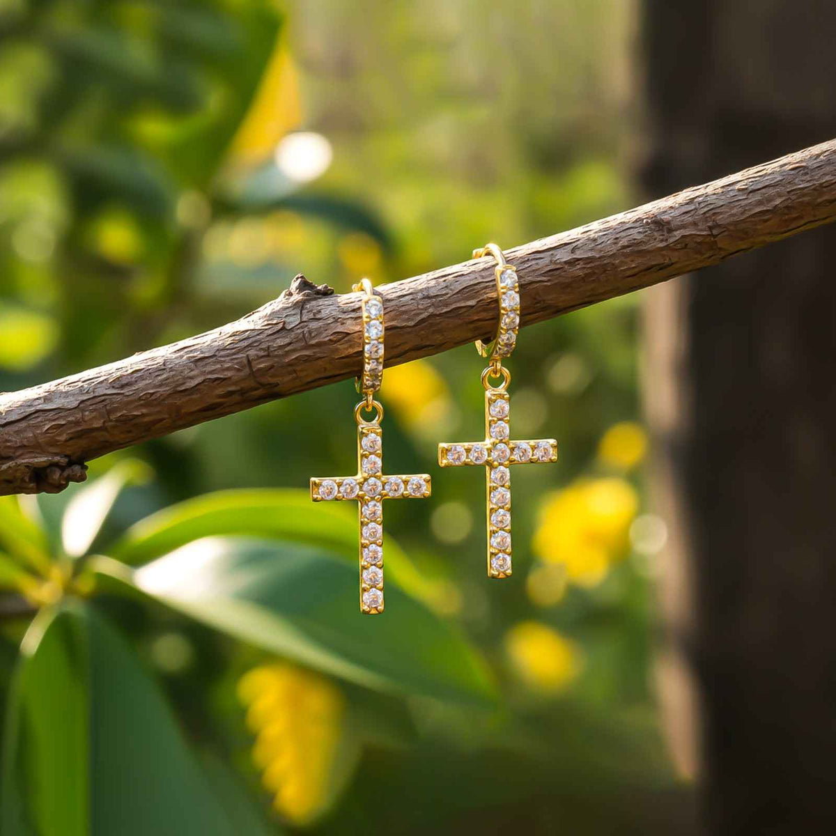 Silver Cross Drop Hoop Earrings for Women