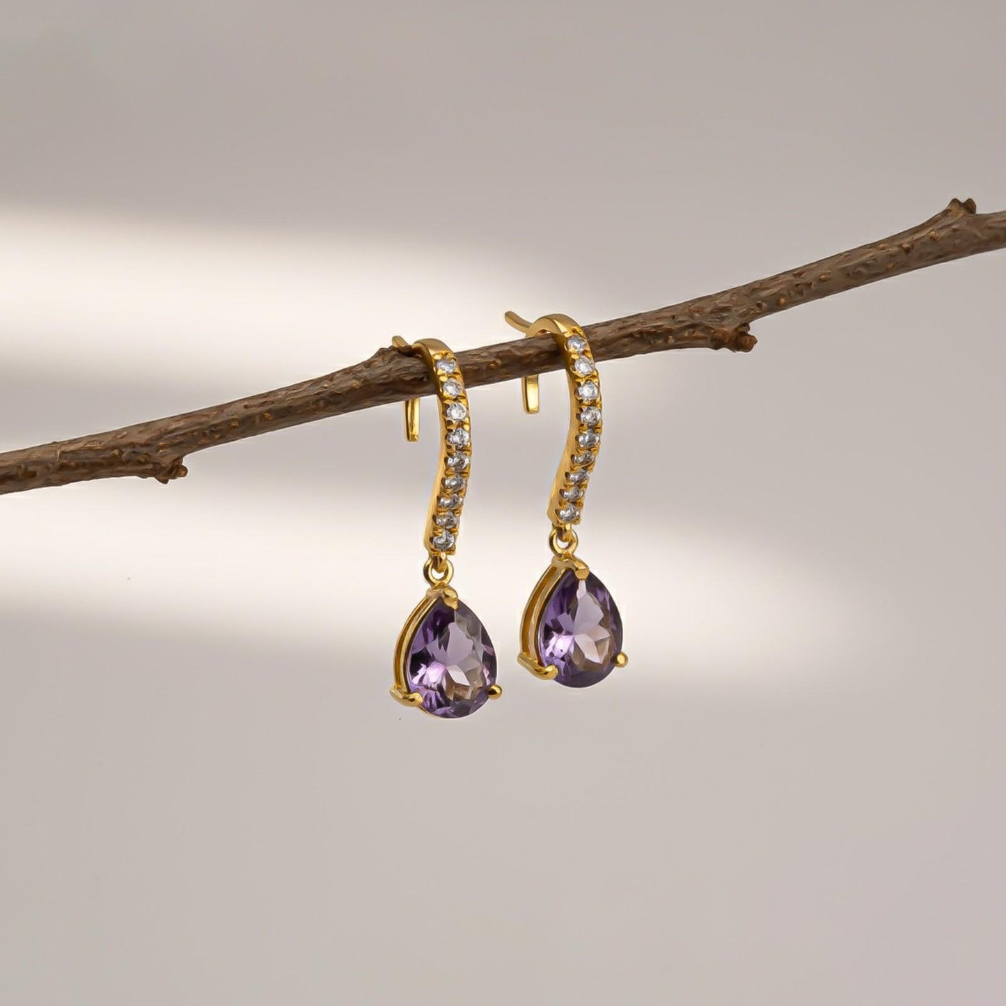 Silver Amethyst Teardrop Dangle Earrings