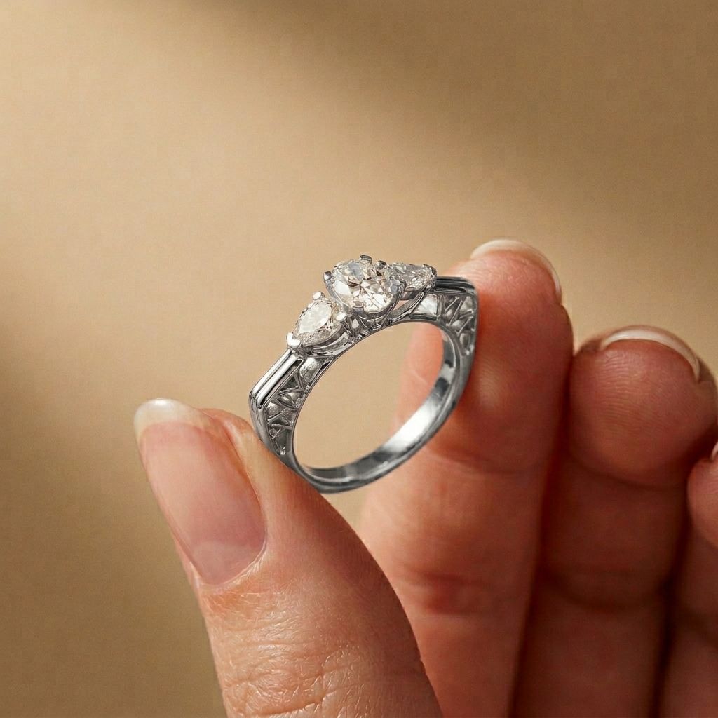 1Ct Moissanite Oval Cut Three-Stone Vintage Ring