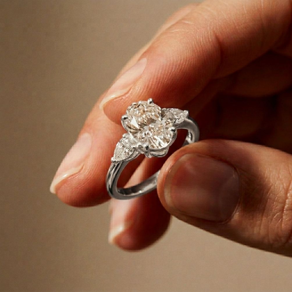 3.1Ct Moissanite Oval Cut Three-Stone Elegance Ring