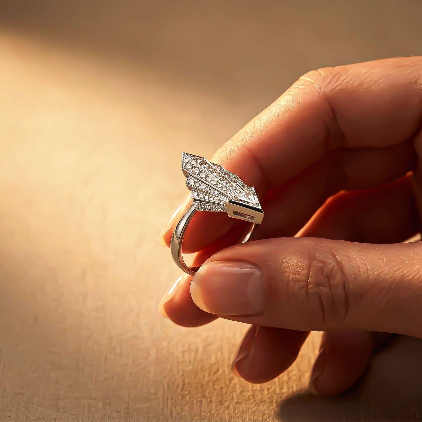 0.57Ct Moissanite Geometric Fan Gold Ring