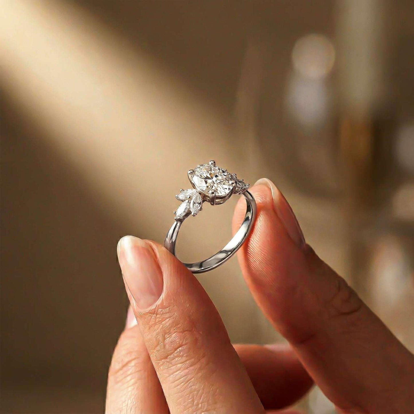 1.30Ct Moissanite Floral Oval Cut Ring