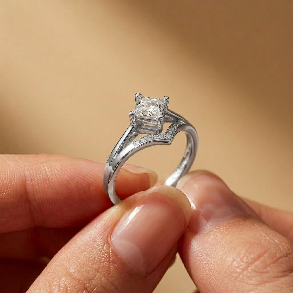 0.44Ct Moissanite Geometric Princess Chevron Ring