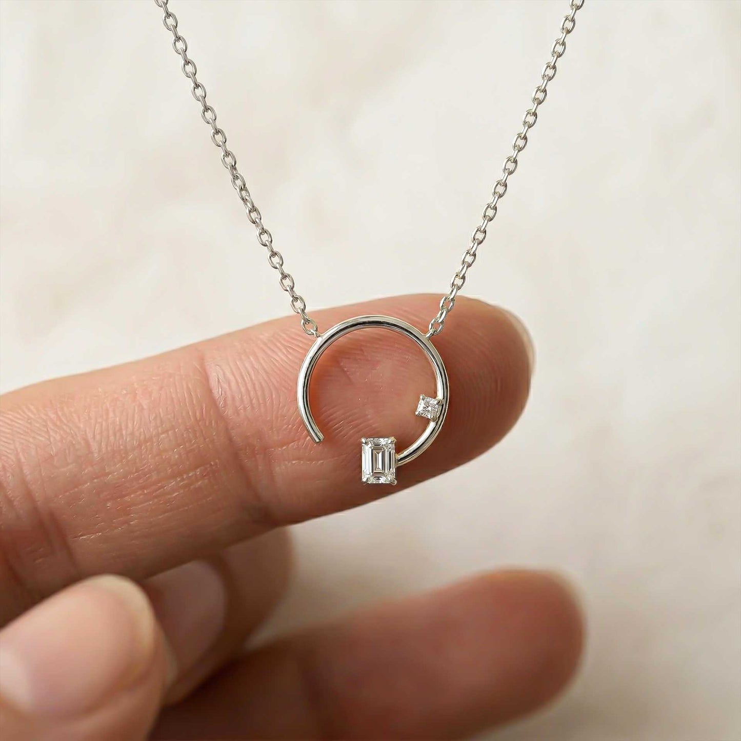 0.98Ct Moissanite Open Circle Emerald Cut Pendant