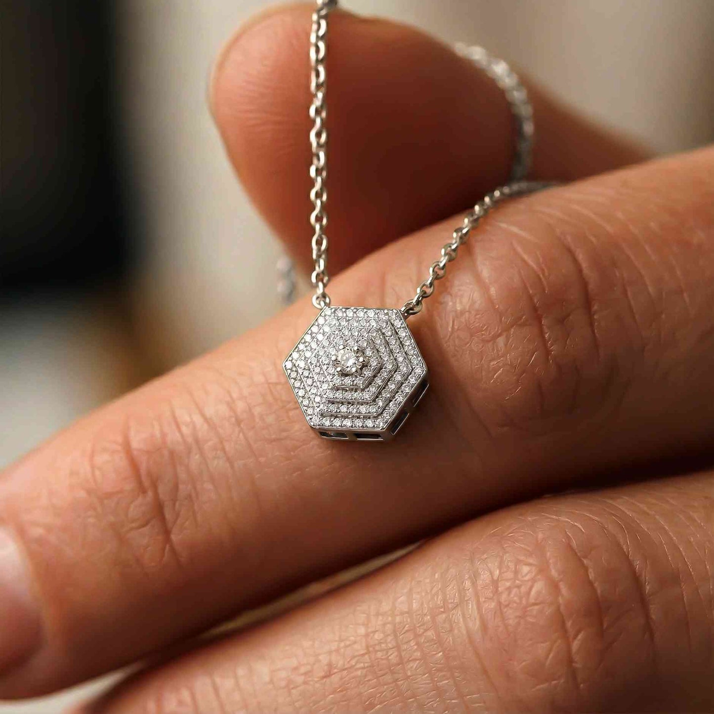0.60Ct Moissanite Hexagon Geometric Pendant