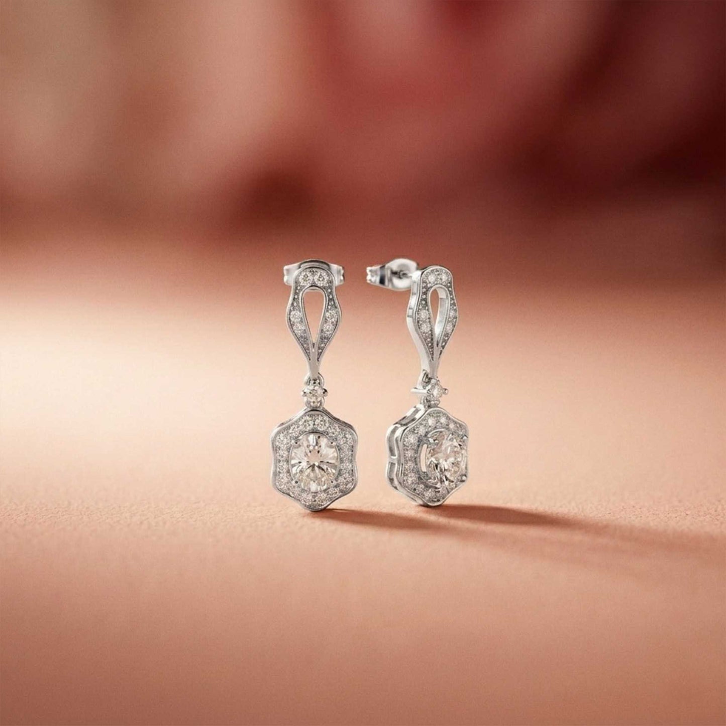 1.42Ct Moissanite Vintage Halo Drop Earrings