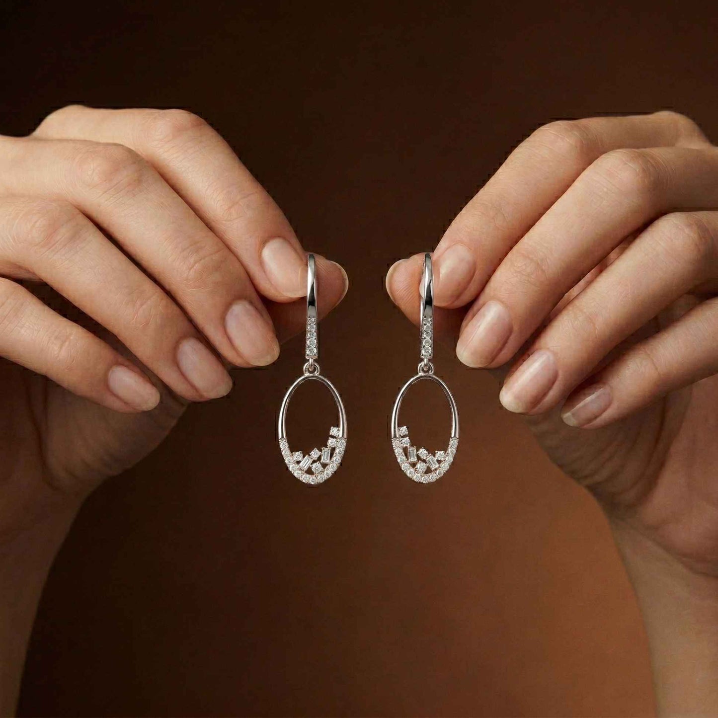 0.27Ct Moissanite Oval Drop Hoop Earrings