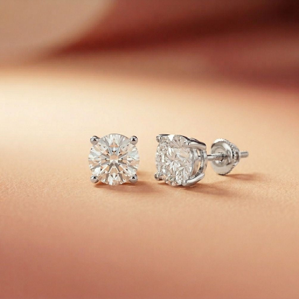 4Ct Moissanite Classic Round Solitaire Stud Earrings