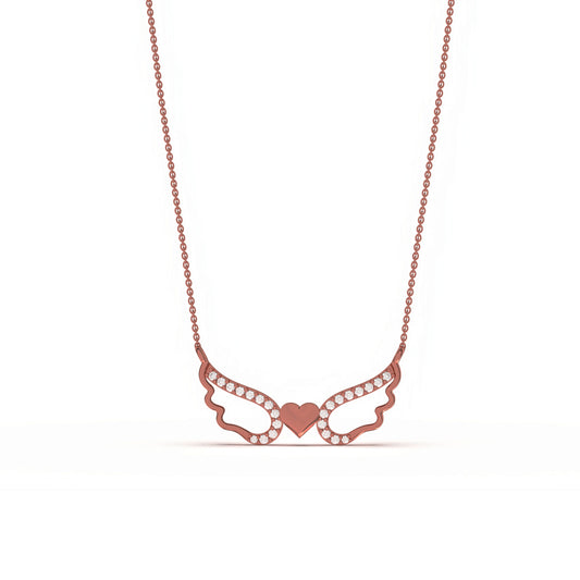 Rose Gold Angel Wings Heart Necklace