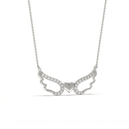 Silver Angel Wings Heart Necklace