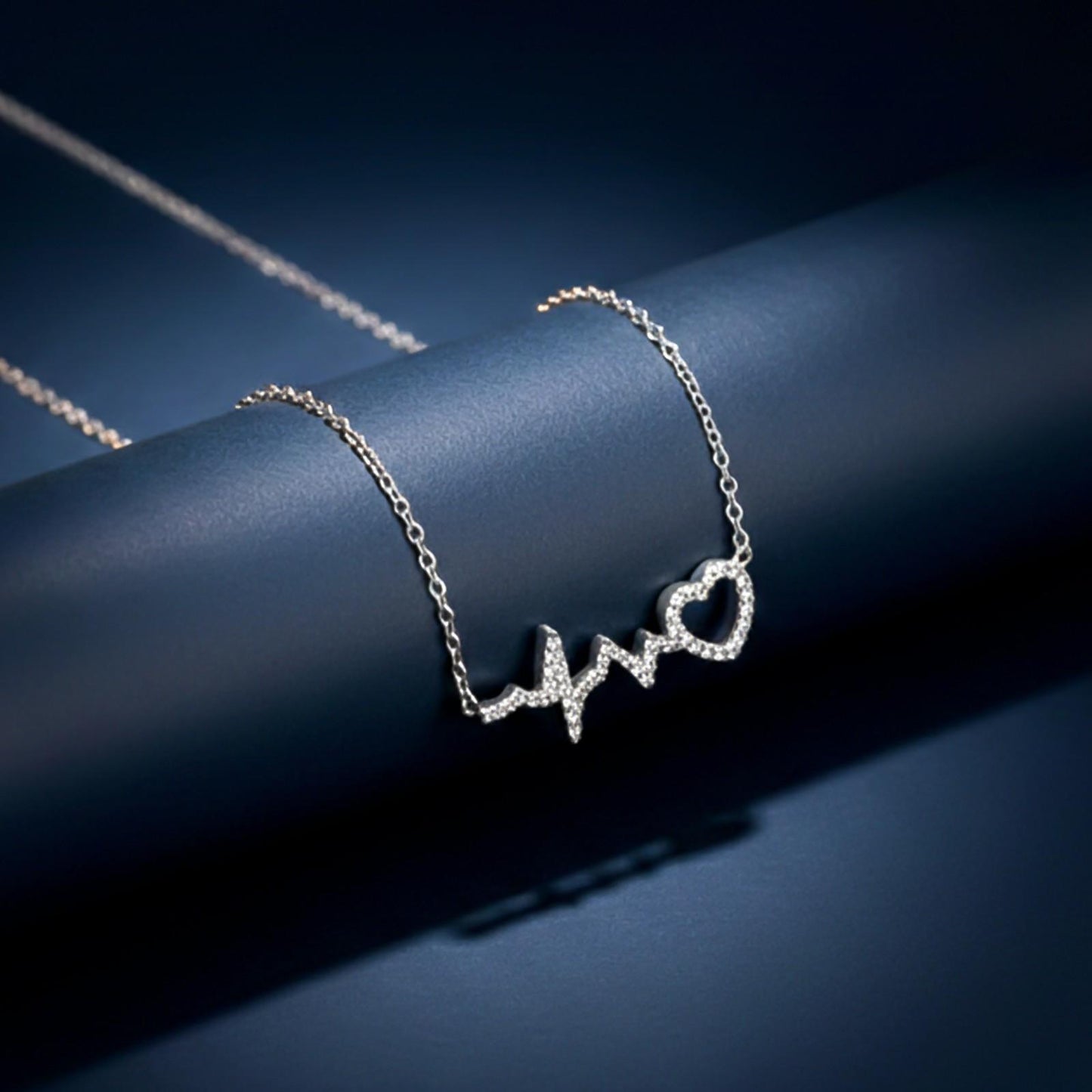 Silver Zircon Heartbeat Necklace