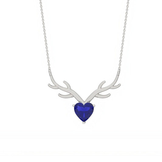Silver Deer Antler Blue Sapphire Necklace