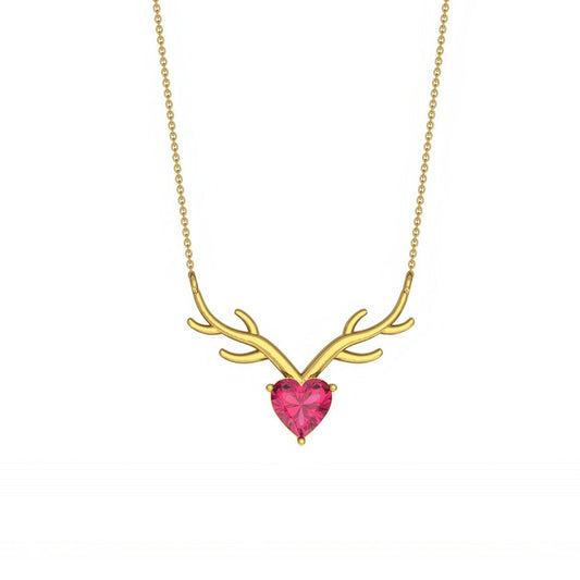 Golden Deer Theme Heart Pink Sapphire Necklace