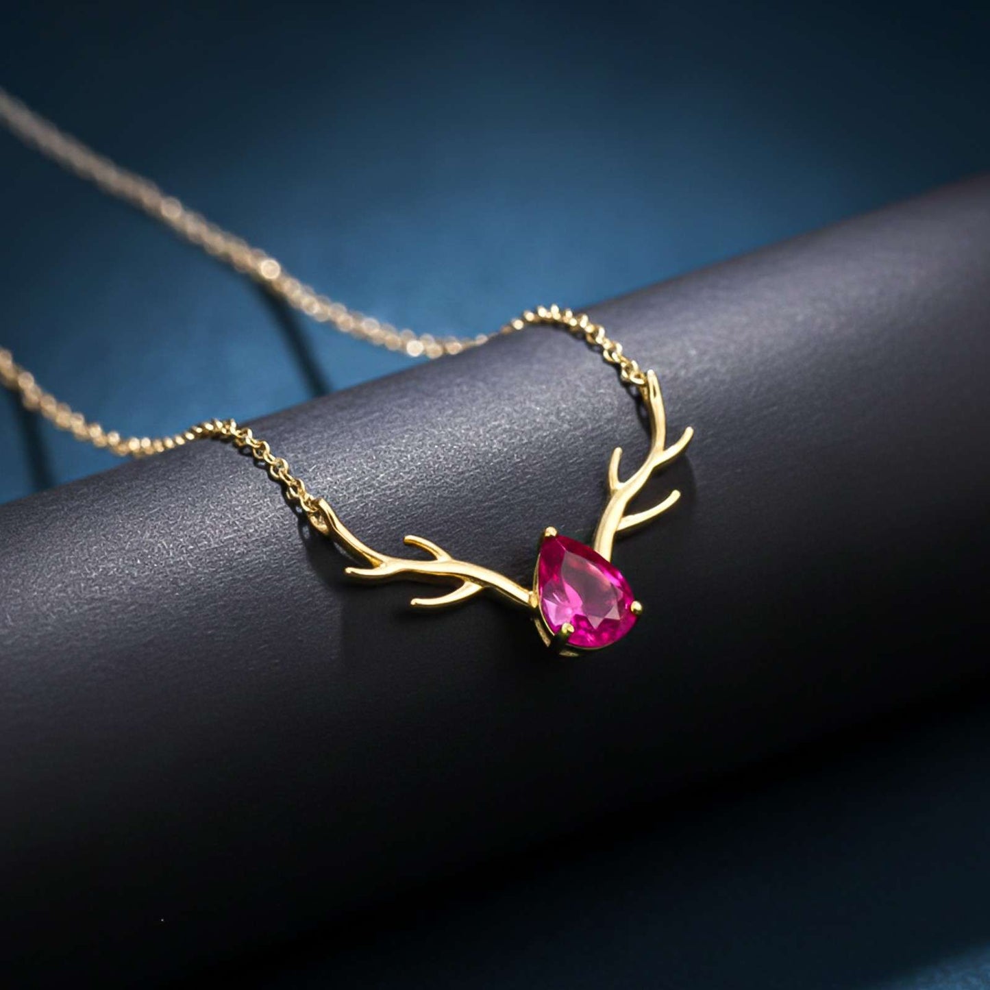Golden Deer Antler Pink Sapphire Necklace
