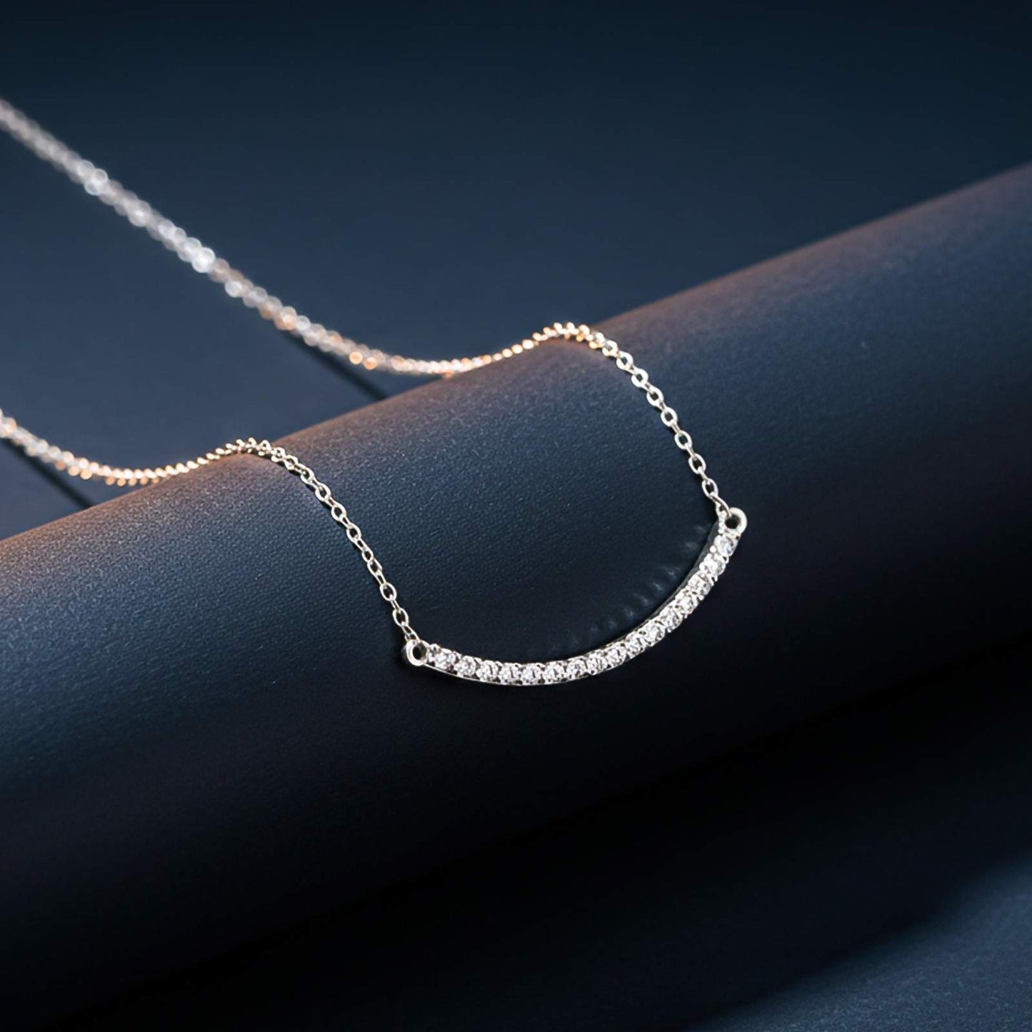 Silver Curved Bar Diamond Necklace