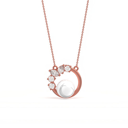 Rose Gold Pearl Circle Shape Necklace