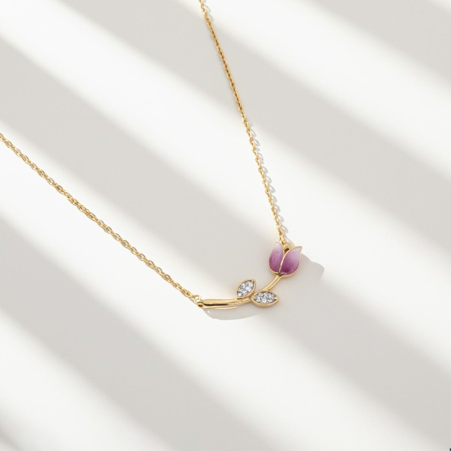 Golden Pink Vine Flower Necklace