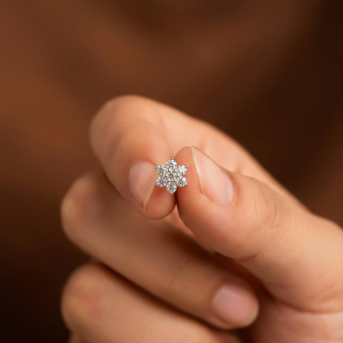 Silver Floral Cluster CZ Nose Pin