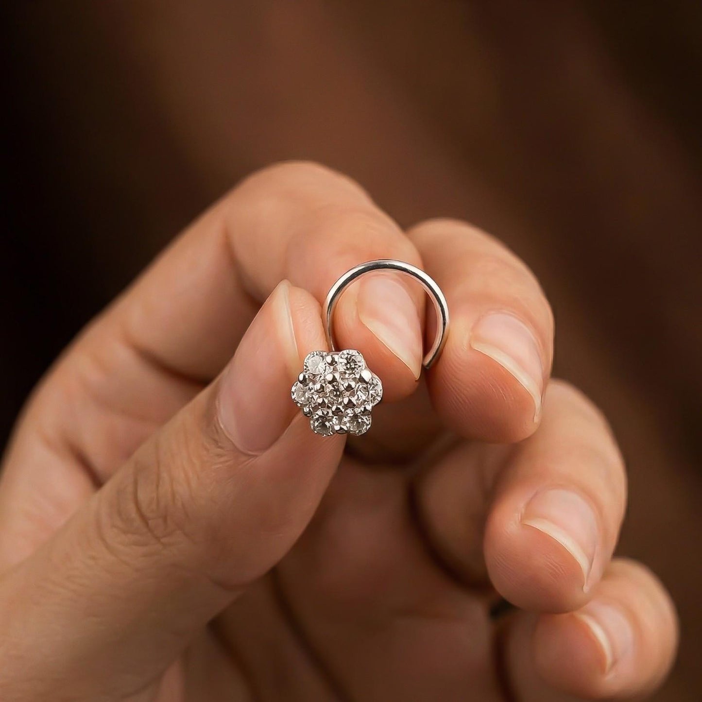 Silver Round Cluster CZ Nose Pin for Women