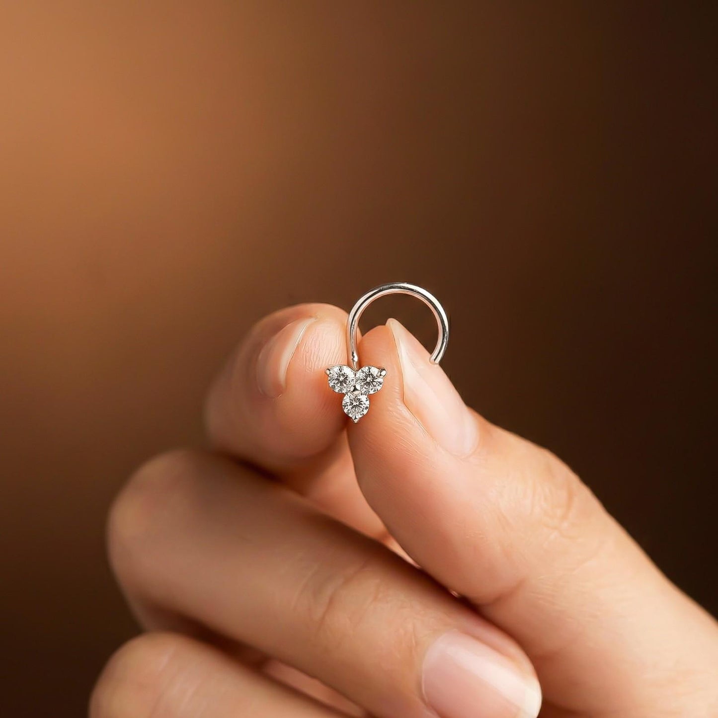 Silver Triple Stone CZ Nose Pin