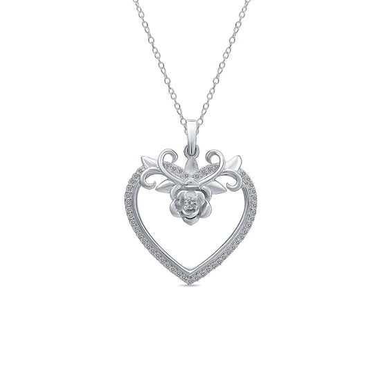 Silver Heart Flower Style Love Pendant