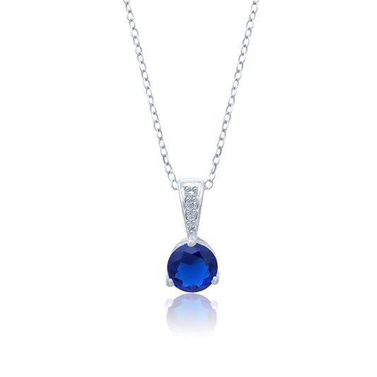 Silver Blue Sapphire & Cubic Zirconia Gemstone Pendant