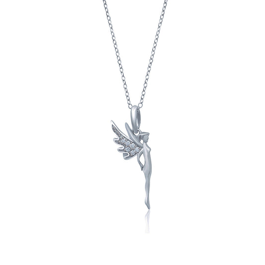 Sterling Silver CZ Flying Angel Fairy Charm Pendant