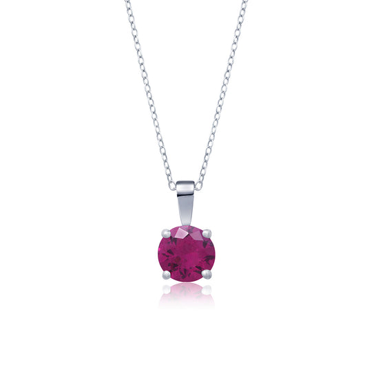 Silver Round Cut Pink Ruby Sterling Silver Pendant