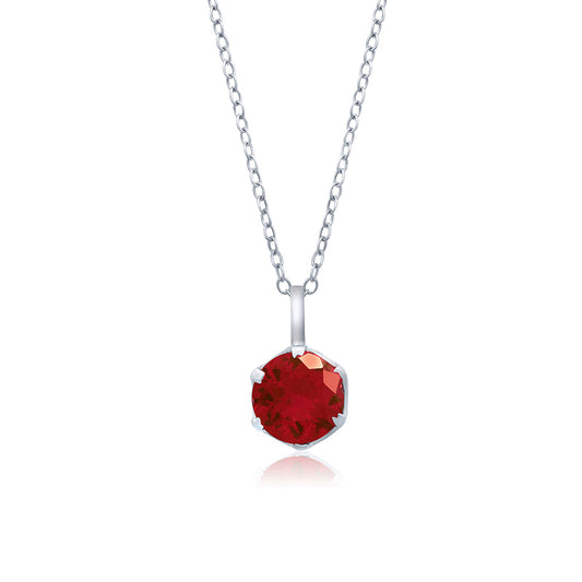 Sterling Silver Round Shape Red Ruby Pendant