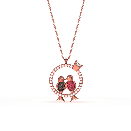 Rose Gold Love Birds Couple Gift Necklace