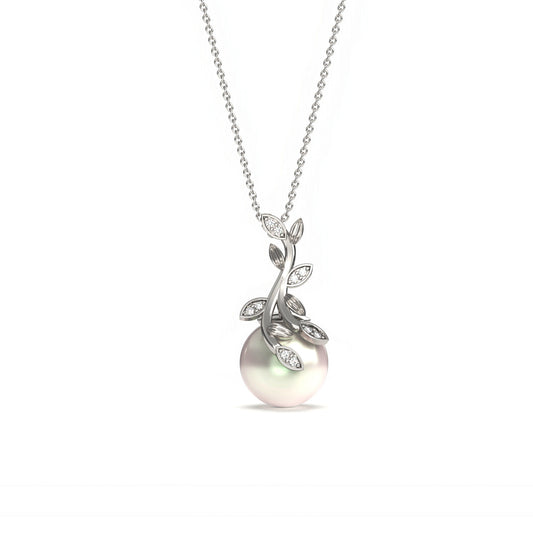 Silver Freshwater Cultured Pearl and Diamond Drop Pendant