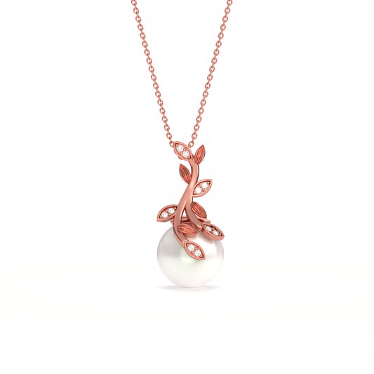 Rose Gold Freshwater Cultured Pearl and Diamond Drop Pendant