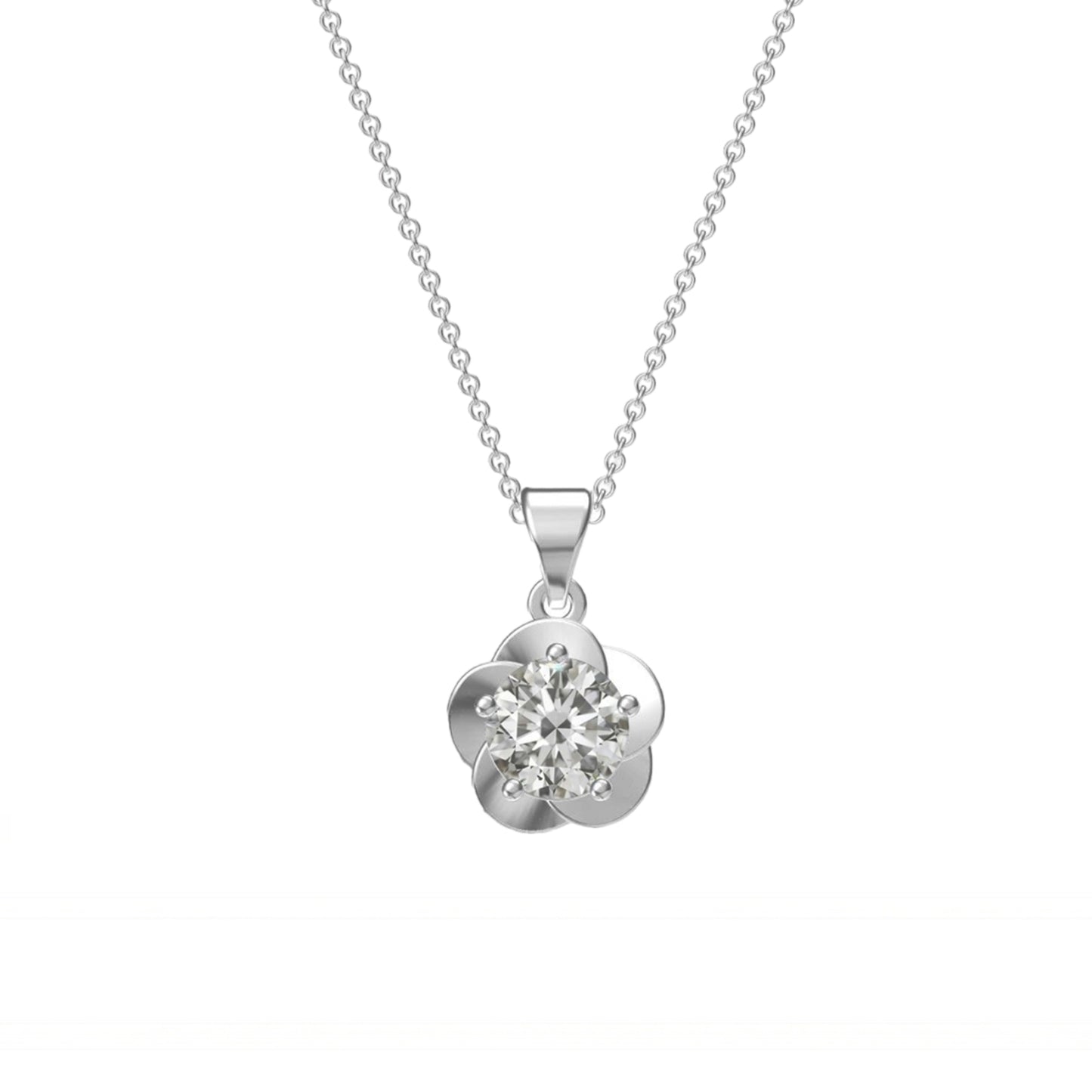 Sterling Silver Floral Flower Solitaire Pendant
