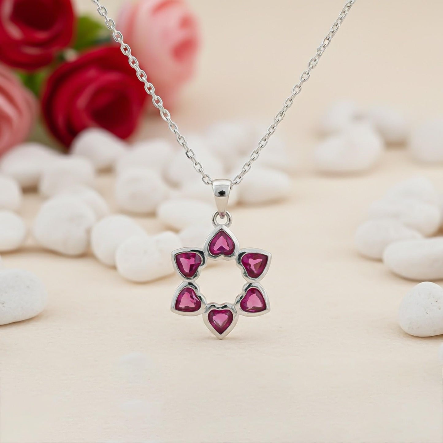 Silver Star Floral Ruby Pendant
