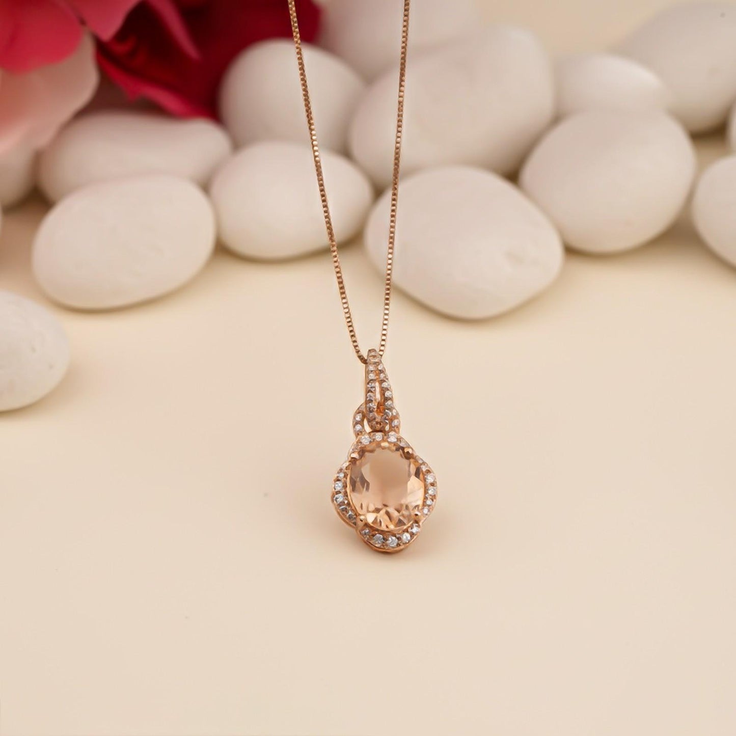 Silver Morganite Halo Drop Pendant