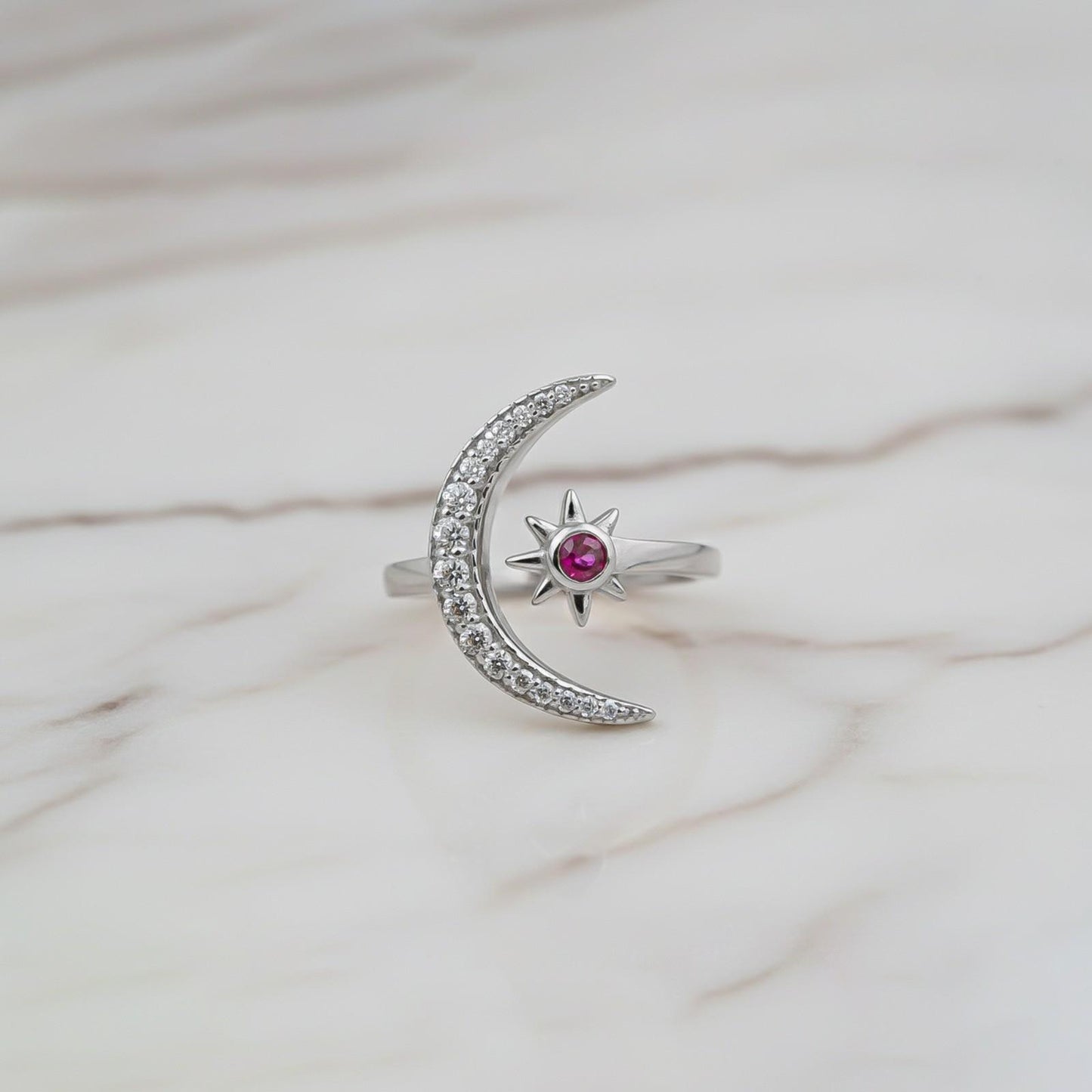 Silver Moon style pink ruby ring