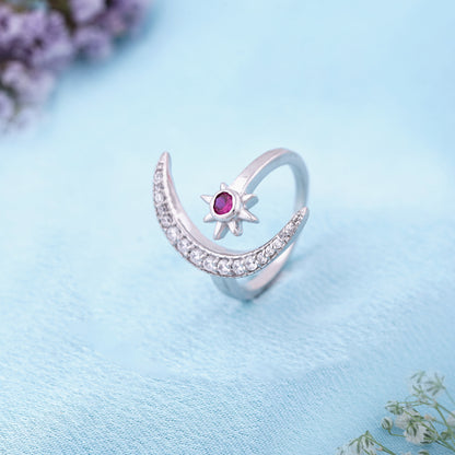 Silver Moon style pink ruby ring