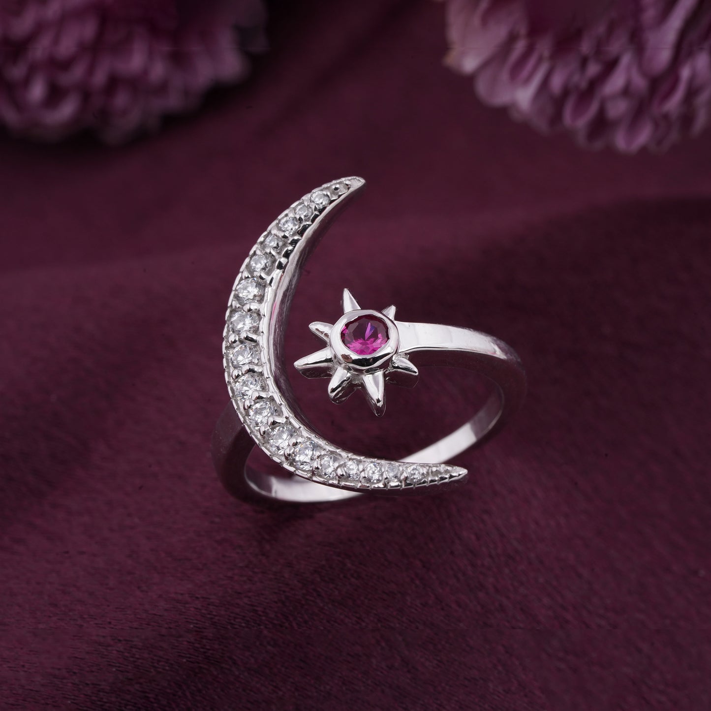 Silver Moon style pink ruby ring