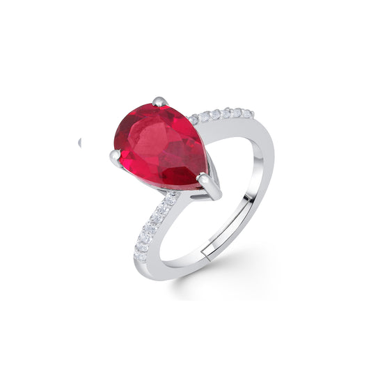 Silver Solitaire Red Ruby Ring For Women