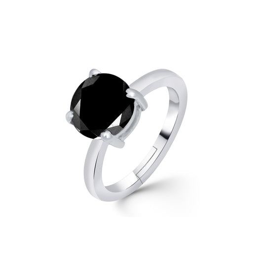 Silver Round Black Diamond Solitaire Ring
