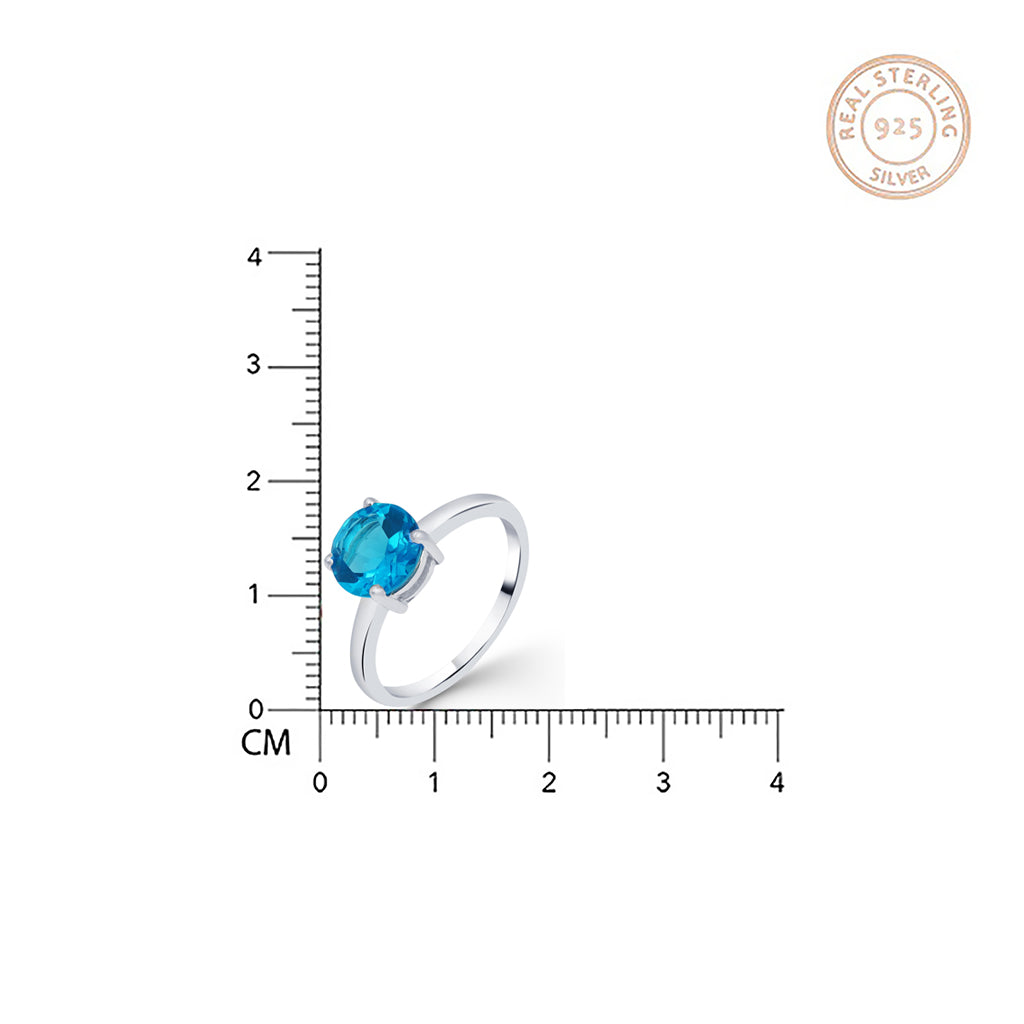 Silver Blue Toapz Diamond Solitaire Ring