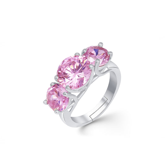Silver Three Stone Pink Sapphire Ring