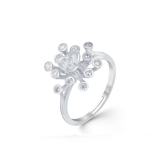 Silver Flower Style Zircon Ring