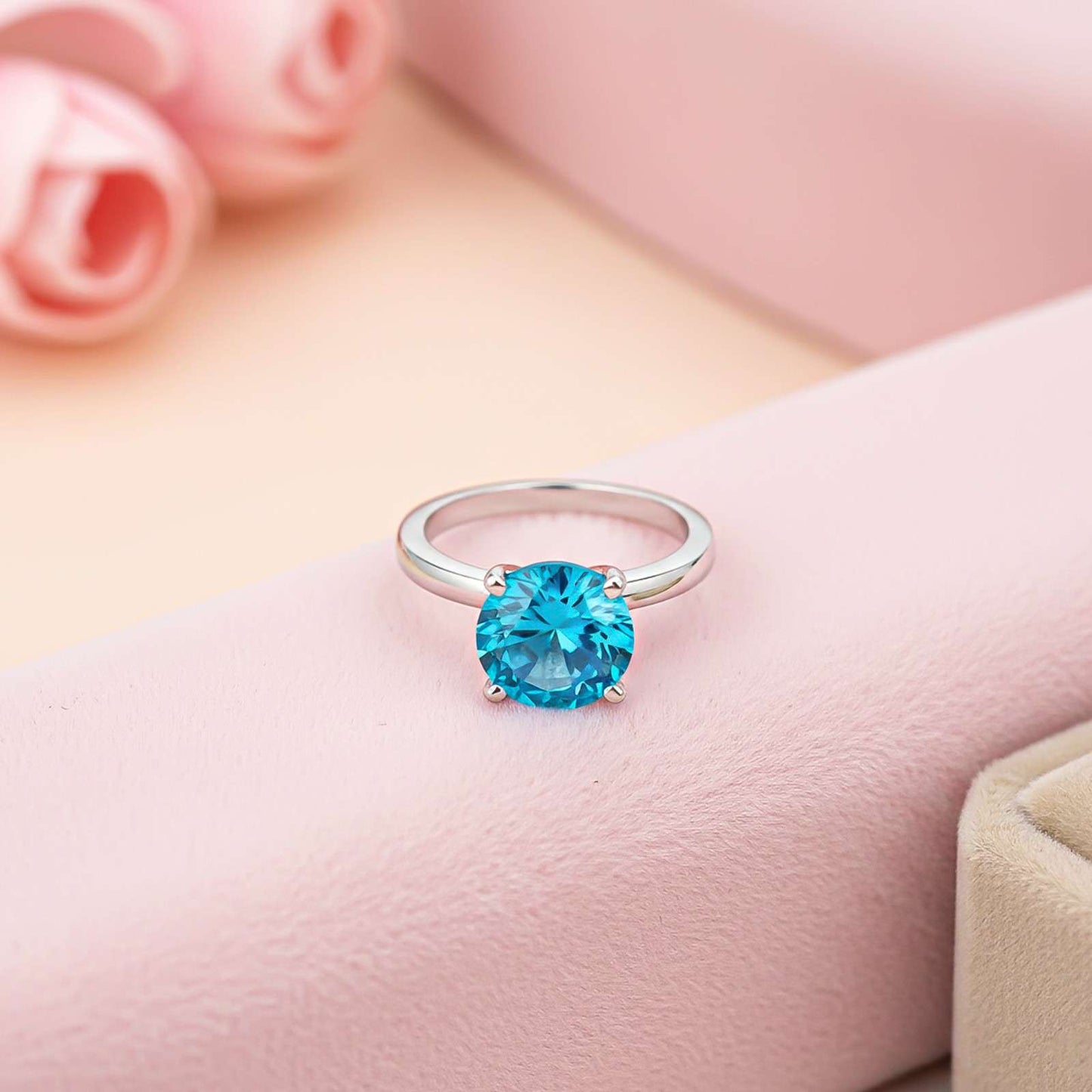 Silver Blue Topaz Diamond Solitaire Ring