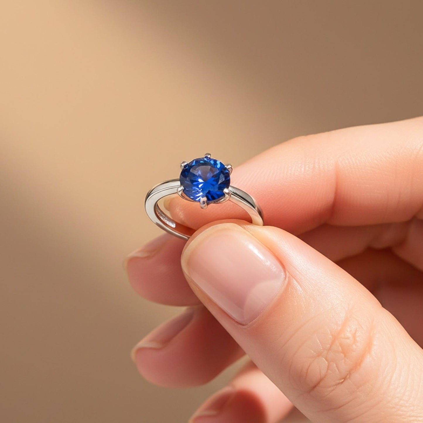 Silver Solitaire Sapphire Ring