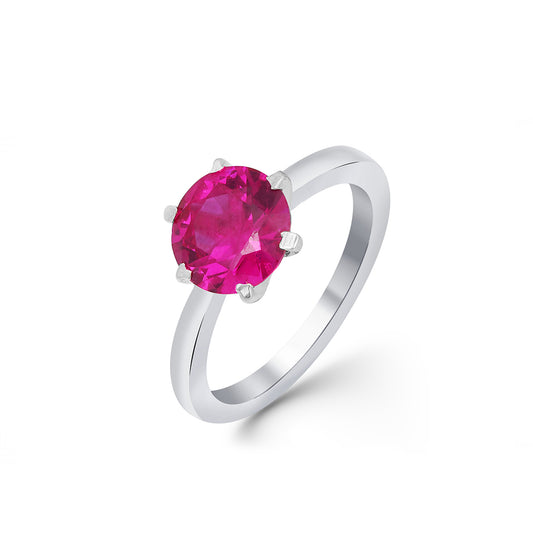 Silver Solitaire Pink Ruby Ring