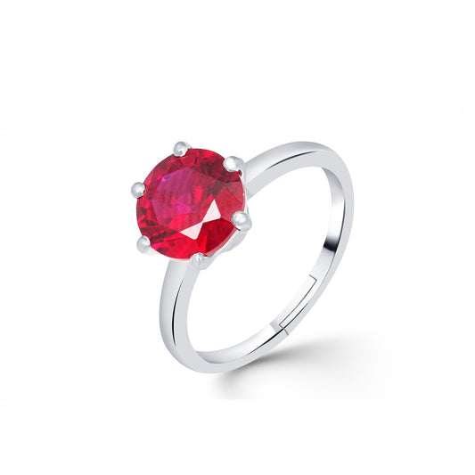 Silver Solitaire Red Ruby Ring