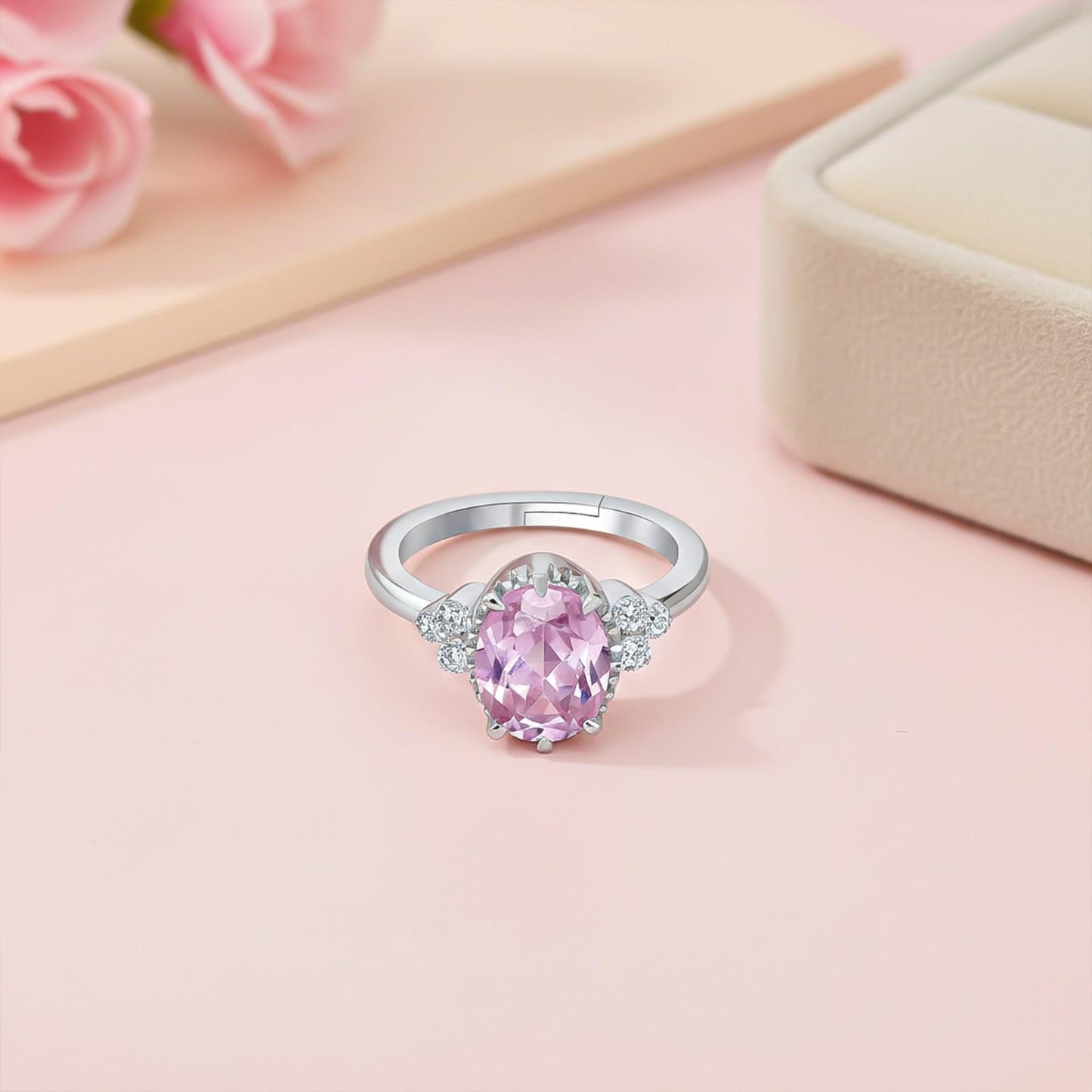 Silver Seven Stone Pink Sapphire Ring